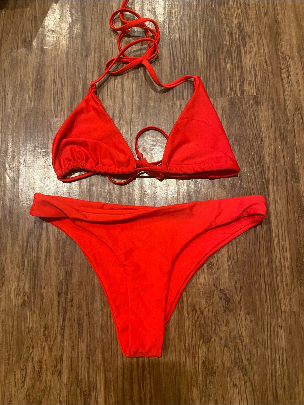Red Triangle String Bikini Set size large